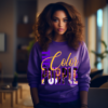 color purple script gold sweatshirt